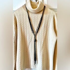 WHBM Long Black Faceted Crystal Bead and Gunmetal Chain Knotted Necklace